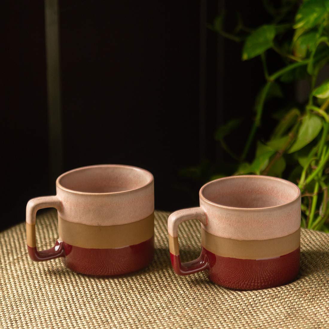 Exotic Green Hand Glazed Ceramic Studio Pottery Tri Color Green & Brown Tea & Coffe Cup I Ceramic Cup Set of 2