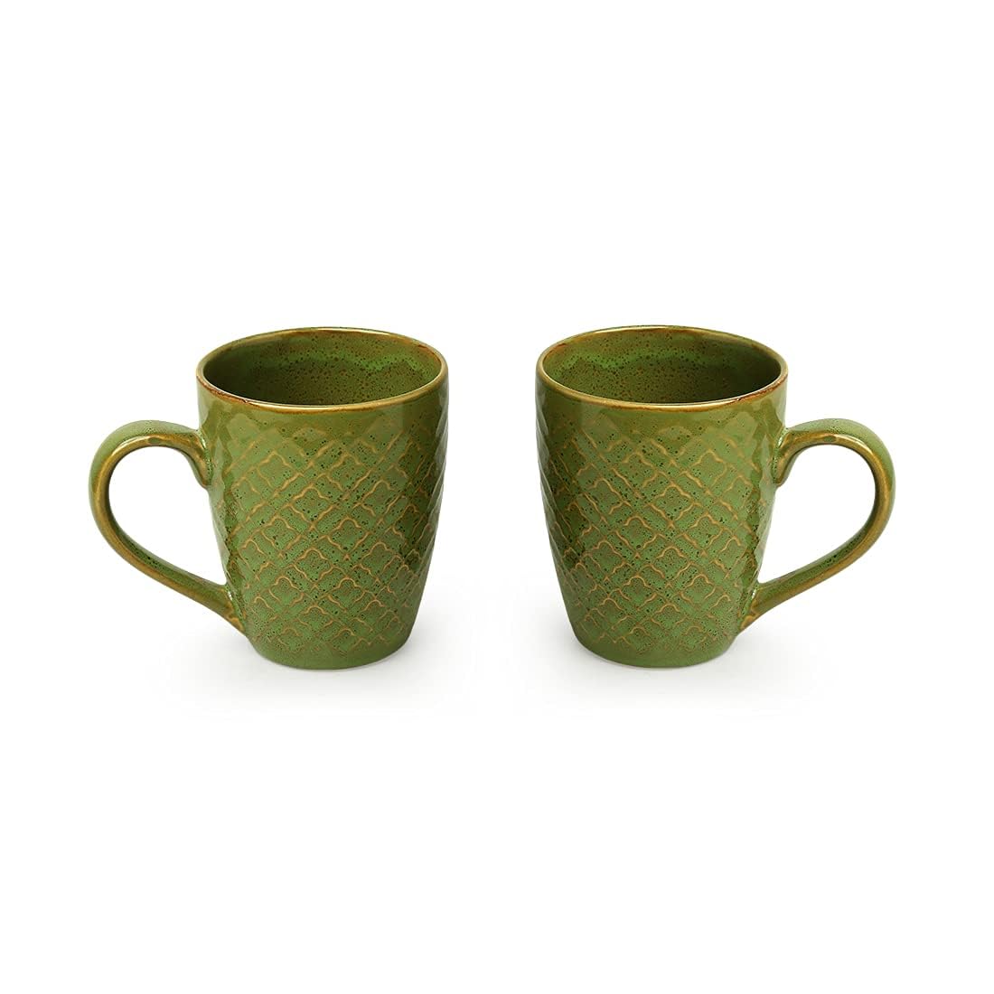 Exotic Green 'Moroccan Turqouise' Hand Glazed & Embossed Ceramic Coffee Mug Set of 2 Ceramic Mugs Tea Mugs