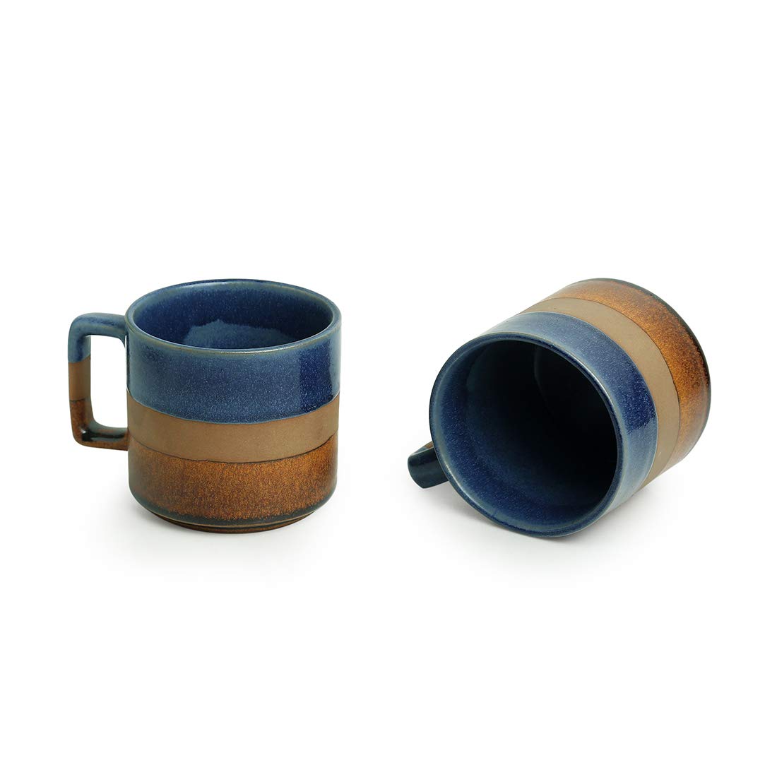 Exotic Green Hand Glazed Ceramic Studio Pottery Tri Color Green & Brown Tea & Coffe Cup I Ceramic Cup Set of 2