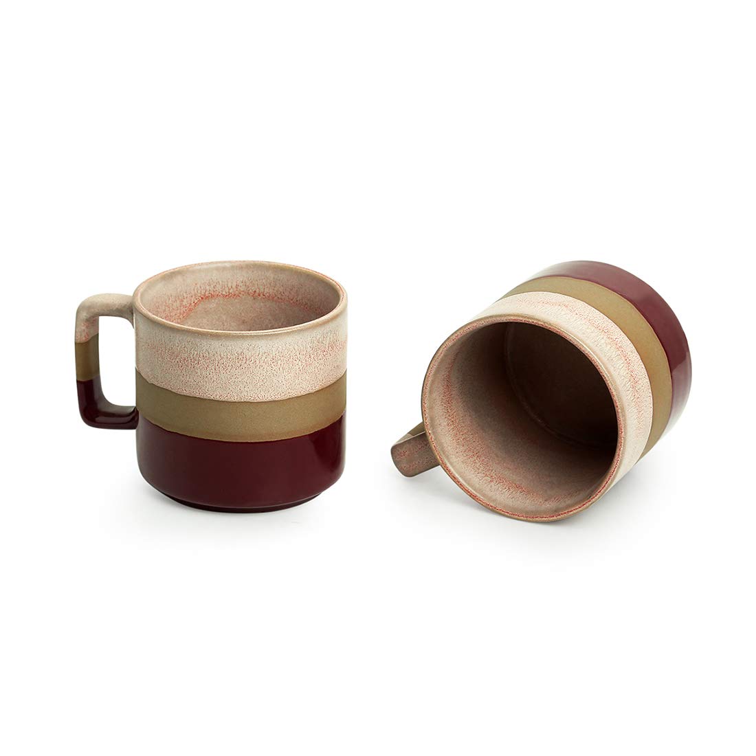 Exotic Green Hand Glazed Ceramic Studio Pottery Tri Color Green & Brown Tea & Coffe Cup I Ceramic Cup Set of 2