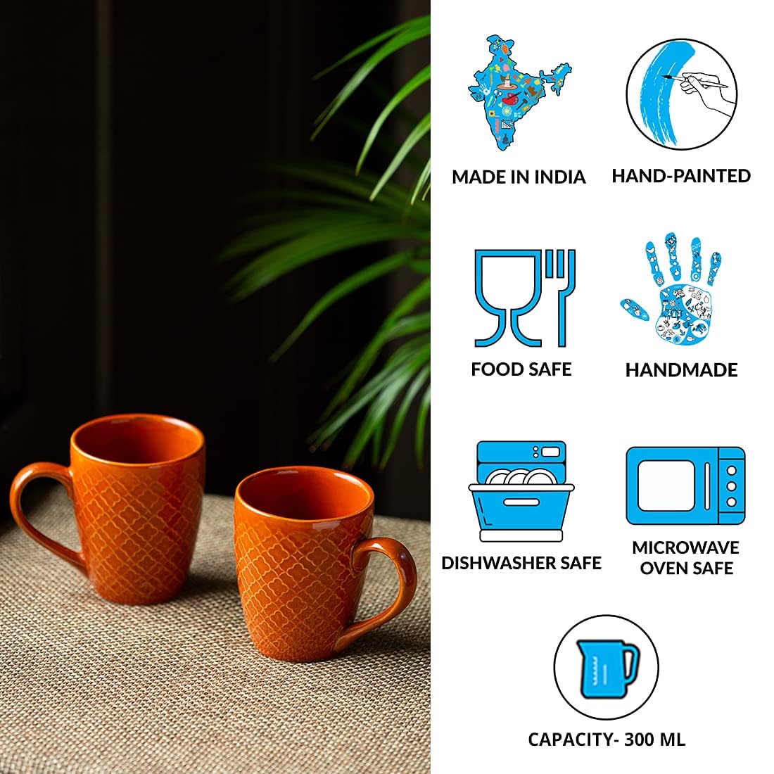 Exotic Green 'Moroccan Turqouise' Hand Glazed & Embossed Ceramic Coffee Mug Set of 2 Ceramic Mugs Tea Mugs
