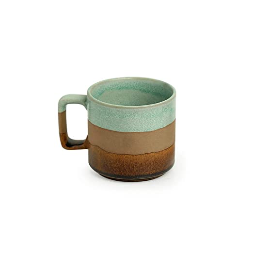 Exotic Green Hand Glazed Ceramic Studio Pottery Tri Color Green & Brown Tea & Coffe Cup I Ceramic Cup Set of 2