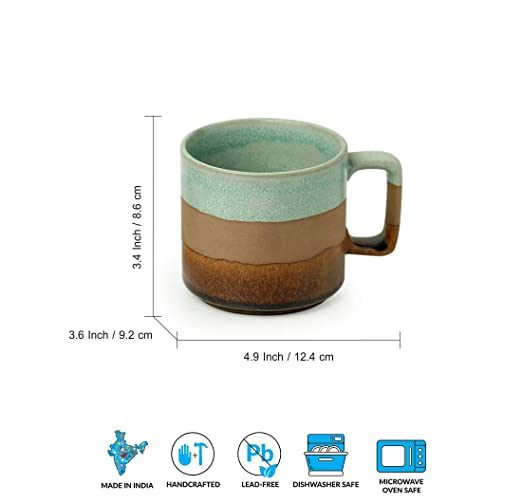 Exotic Green Hand Glazed Ceramic Studio Pottery Tri Color Green & Brown Tea & Coffe Cup I Ceramic Cup Set of 2