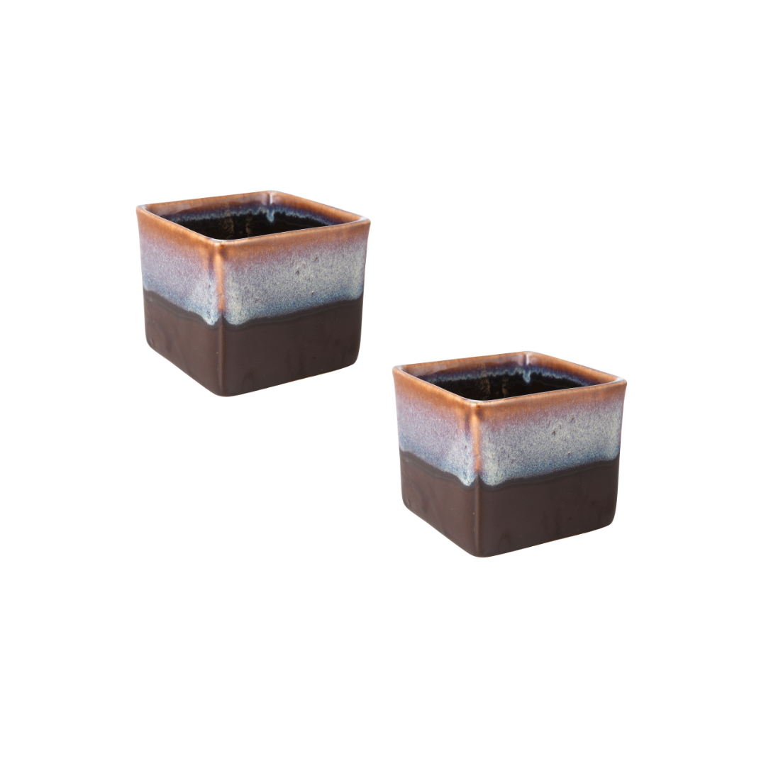 Exotic Green Dual Choco Brown Colour Square Shape Ceramic Pot I Ceramic Pot for Indoor Plants I Combo Pack Set of 2