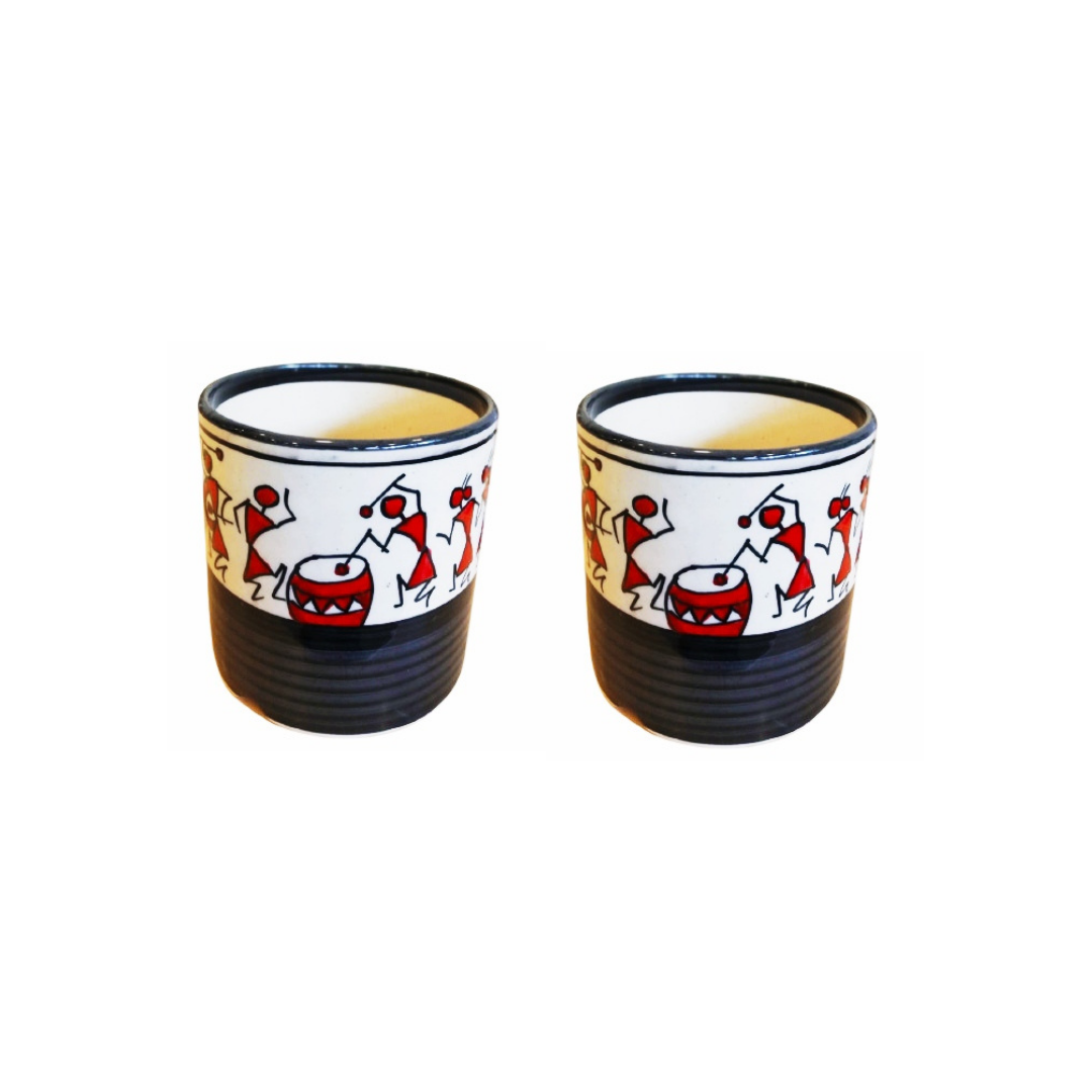 Exotic Green Handmade Worli Hand-Painted Ceramic Pot Black & White Color I Pot for Live Plants I Combo Pack Set of 2