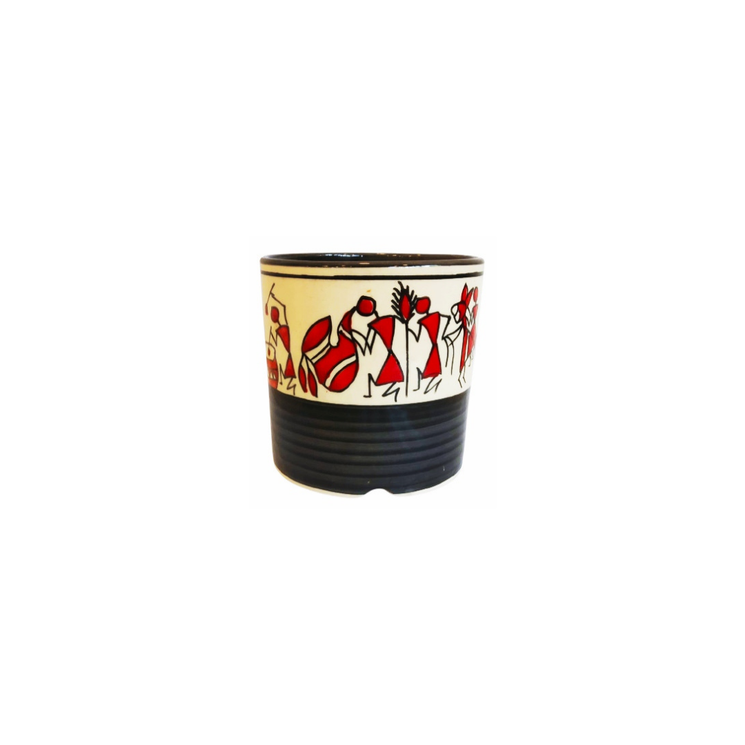 Exotic Green Handmade Worli Hand-Painted Ceramic Pot Black & White Color I Pot for Live Plants I Combo Pack Set of 2