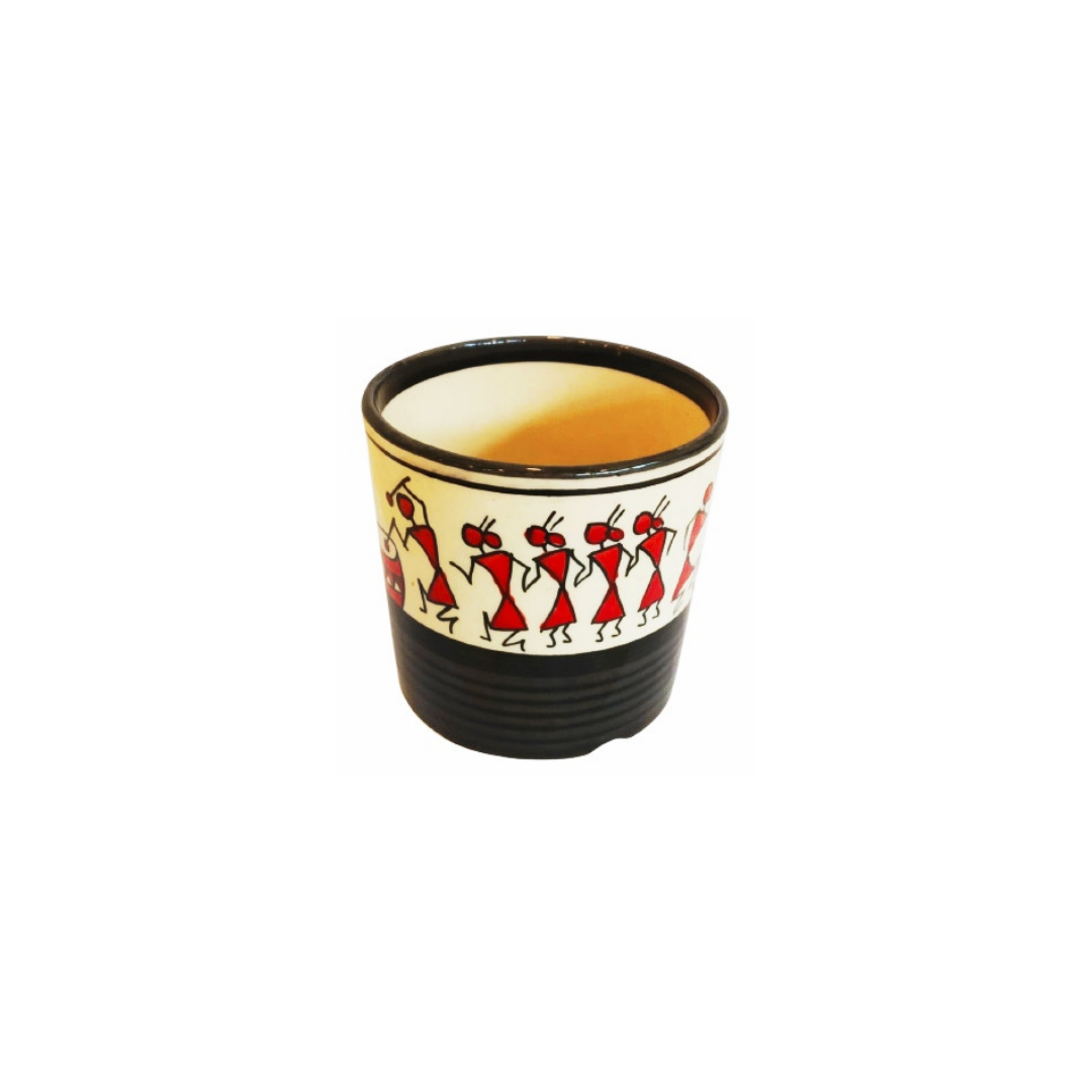 Exotic Green Handmade Worli Hand-Painted Ceramic Pot Black & White Color I Pot for Live Plants I Combo Pack Set of 2