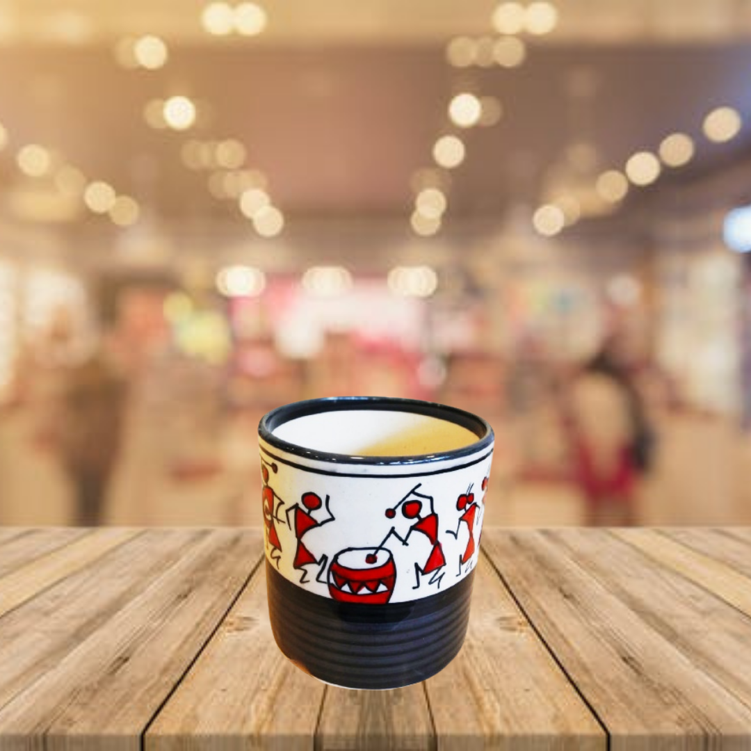 Exotic Green Handmade Worli Hand Painted Pot, Black & White Ceramic Pottery, Planter, Plant Container, Black & White