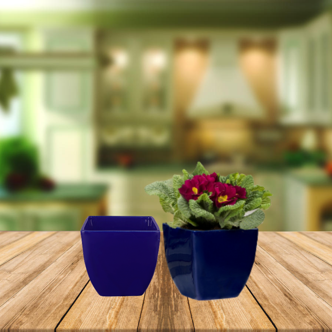 Exotic Green Red Colour Cubo Shape Ceramic Pot I Ceramic Pot for Indoor Plants I Combo Pack Set of 2