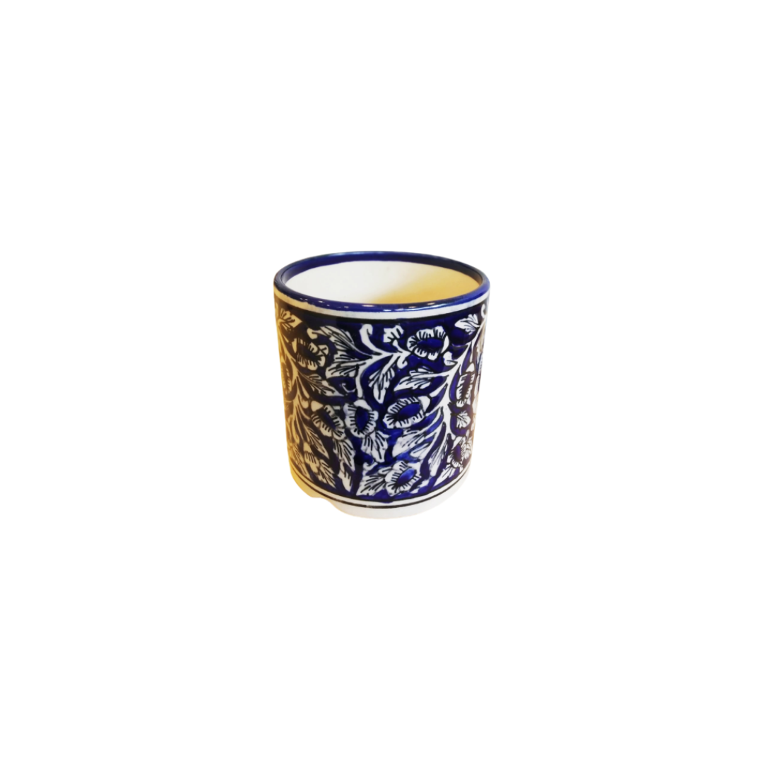 Exotic Green Mughal Floral Art Hand-Painted Blue Colour Ceramic Pot I Pot for Live Plants I Combo Pack Set of 2