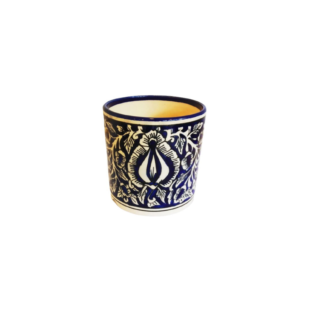 Exotic Green Mughal Floral Art Hand-Painted Blue Colour Ceramic Pot I Pot for Live Plants I Combo Pack Set of 2