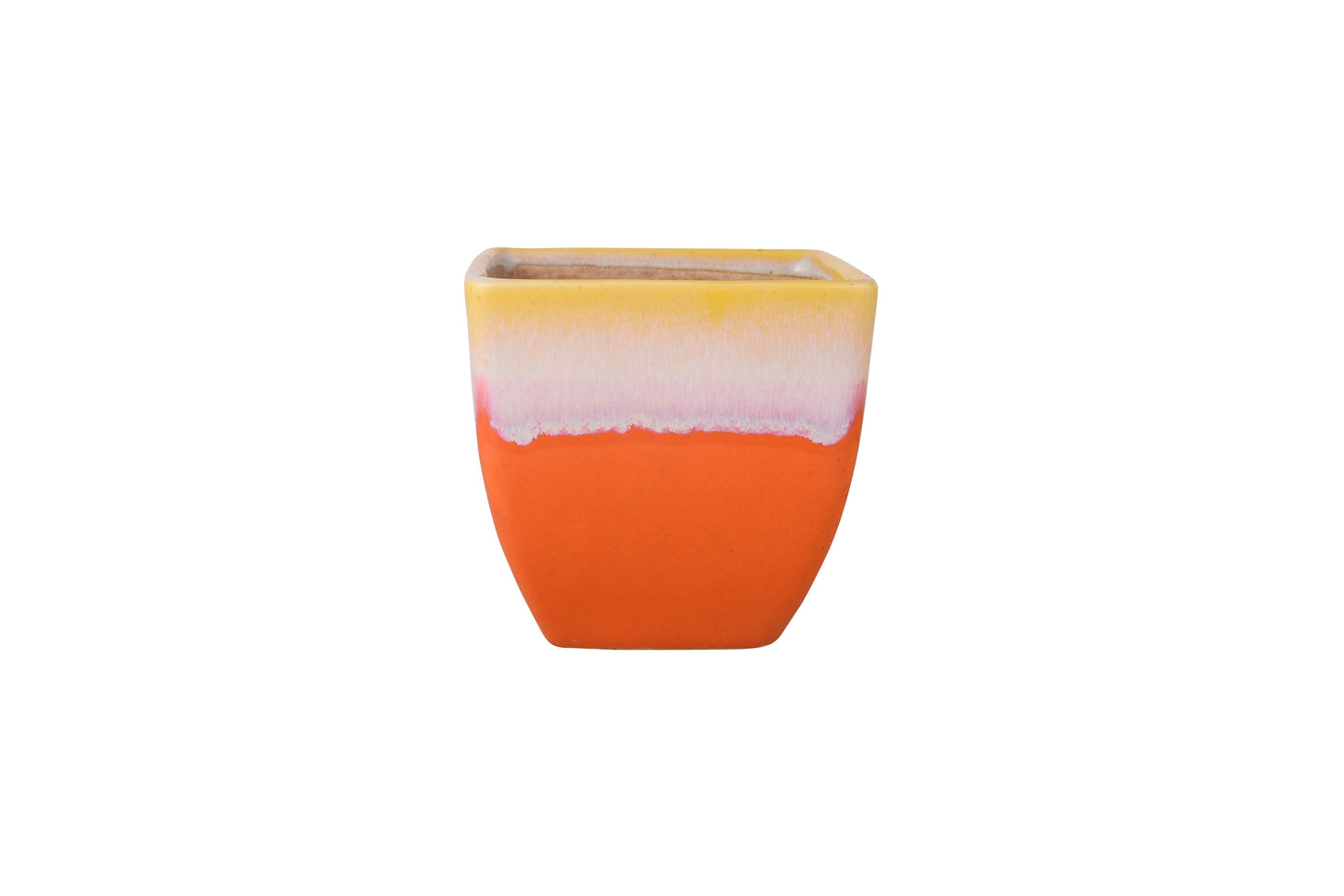 Exotic Green Dual Orange Colour Cubo Shape Ceramic Pot I Ceramic Pot for Indoor Plants I Combo Pack Set of 2