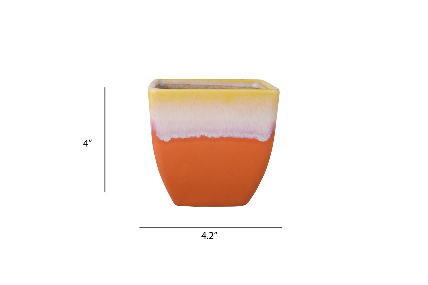 Exotic Green Dual Orange Colour Cubo Shape Ceramic Pot I Ceramic Pot for Indoor Plants I Combo Pack Set of 2