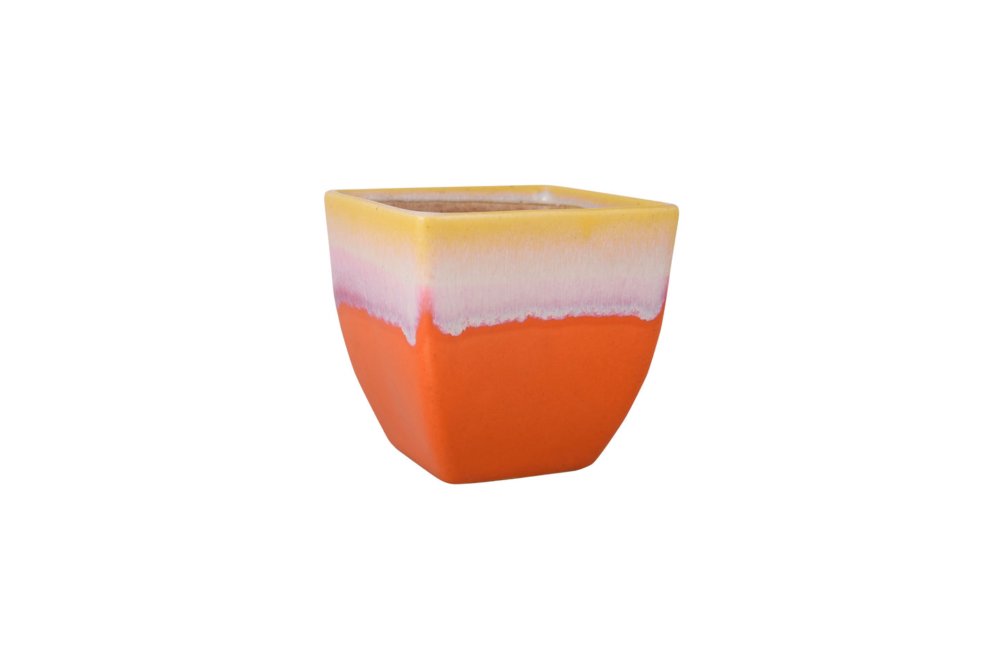 Exotic Green Dual Orange Colour Cubo Shape Ceramic Pot I Ceramic Pot for Indoor Plants I Combo Pack Set of 2
