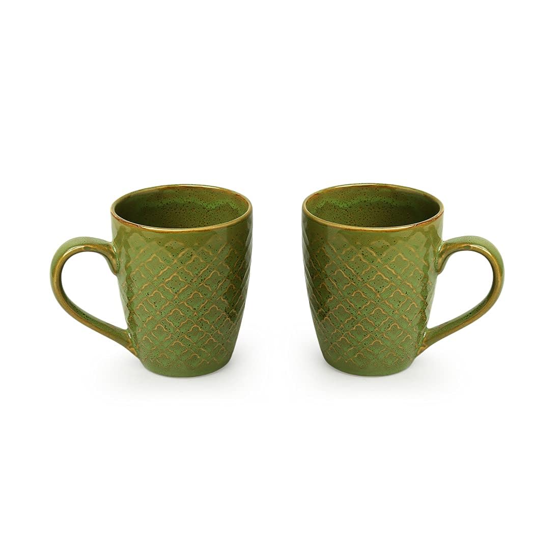 Exotic Green 'Moroccan Turqouise' Hand Glazed & Embossed Ceramic Coffee Mug Set of 2 Ceramic Mugs Tea Mugs