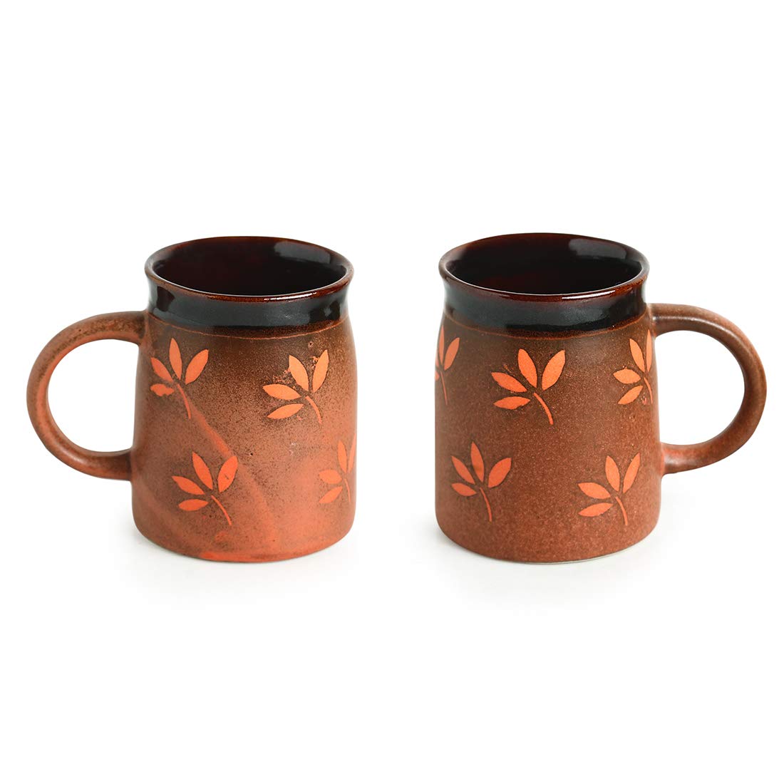 Exotic Green Handglazed & Leaf Pattern Handpainted Ceramic Coffee & Tea Mugs Set I Ceramic Coffee Mugs Set of 2