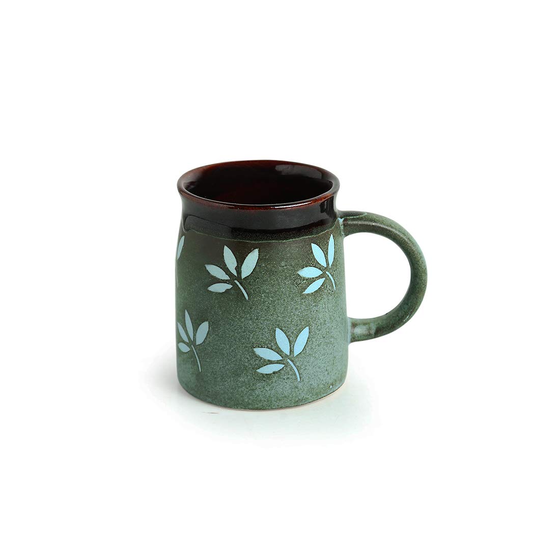 Exotic Green Handglazed & Leaf Pattern Handpainted Ceramic Coffee & Tea Mugs Set I Ceramic Coffee Mugs Set of 2