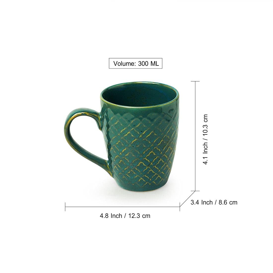 Exotic Green 'Moroccan Turqouise' Hand Glazed & Embossed Ceramic Coffee Mug Set of 2 Ceramic Mugs Tea Mugs