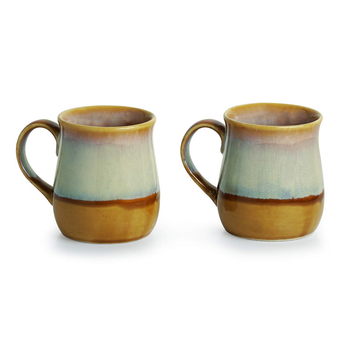 Exotic Green Dual-Glazed Studio Pottery Serving Tea & Coffee Ceramic Mugs Set of 2