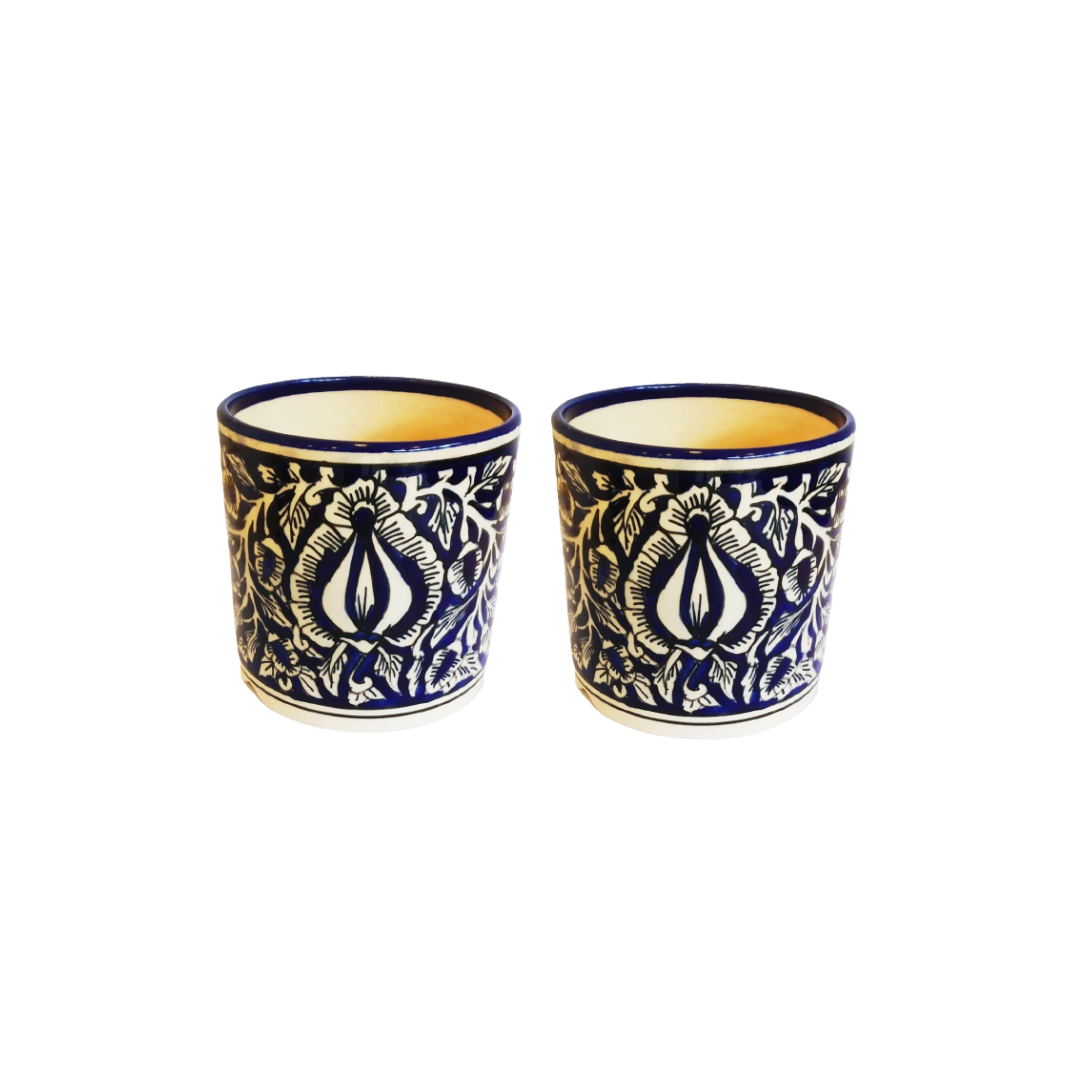 Exotic Green Mughal Floral Art Hand-Painted Blue Colour Ceramic Pot I Pot for Live Plants I Combo Pack Set of 2